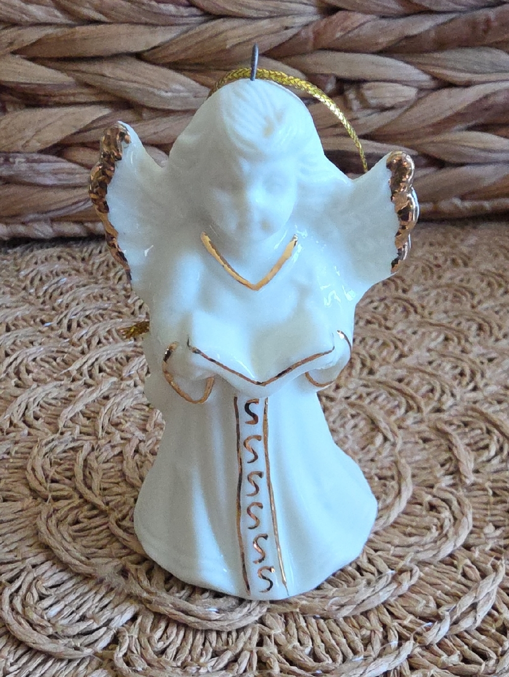 Vintage Gift Co Inc. Ceramic Angel With Gold Trim Bell Christmas Ornament